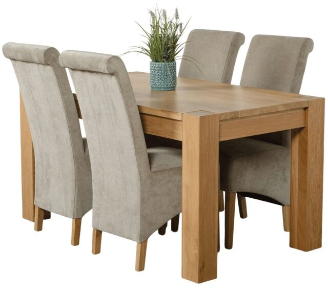 Kuba 150 x 85 cm Chunky Medium Oak Dining Table and 4 Montana Fabric Chairs Grey Grey