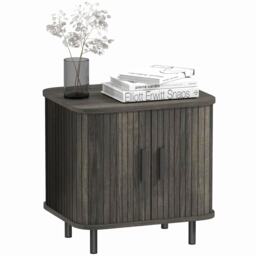 HOMCOM Bedside Table, Nordic Side Table with Roller Shutter Style Sliding Doors and Metal Legs for Bedroom, Living Room, Grey Grey