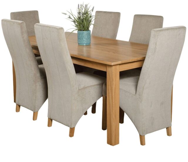 Oslo 180 x 90 cm Large Oak Dining Table and 6 Lola Fabric Chairs Grey Grey