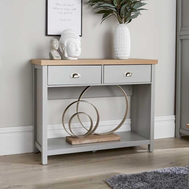 Console Table 2 Drawer Telephone Table Metal Handles Hallway Storage Grey