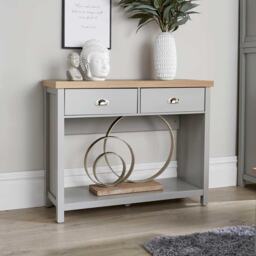 Console Table 2 Drawer Telephone Table Metal Handles Hallway Storage Grey