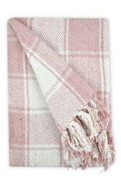 "Comfy Check Collection Recycled Cotton Throw in Blush Pink (70"" x 100"")"