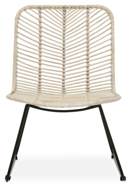 Interiors by Premier White Rattan Chair with Black Metal Legs, Hand Woven Rattan Dining Chair, Outdoor Rattan Chair for Garden White
