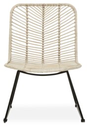 Interiors by Premier White Rattan Chair with Black Metal Legs, Hand Woven Rattan Dining Chair, Outdoor Rattan Chair for Garden White