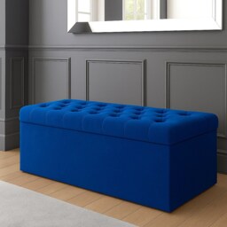 137cm SD Ottoman Storage Box, Sapphire Blue Velvet Upholstered Chesterfield Storage Ottoman Box