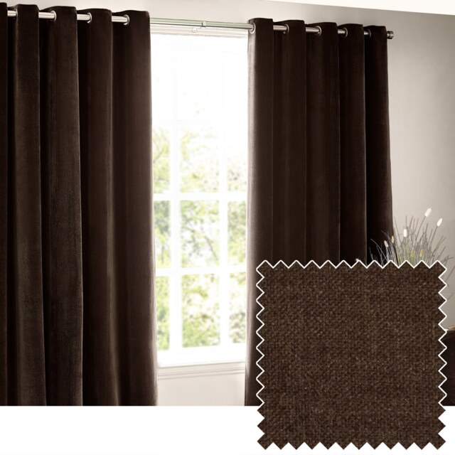 Heavy Chenille Blackout Eyelet Curtain Pair Brown Brown 2