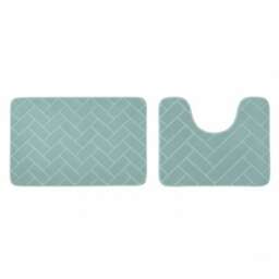 2 Piece Block Design Memory Foam Bath Mat Set Soft Absorbent Non-Slip Bathroom Green Aqua