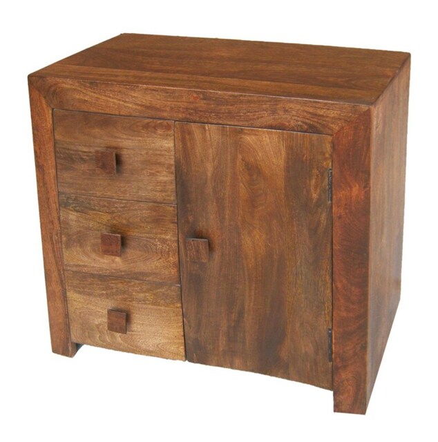 Dakota 3 Drawer Sideboard - Mango Wood - L35 x W85 x H75 cm - Dark Finish Brown