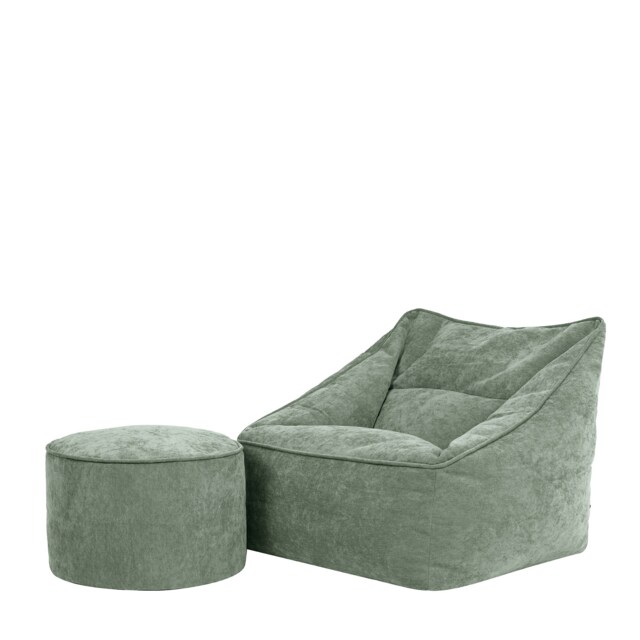 Natalia Chenille Adults Bean Bag Armchair and Pouffe, Ready Filled Large Beanbag and Footstool Sage Green Green Sage Green 2