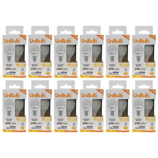 UniBulb LED Golf Ball E14 Small Edison Screw (SES) 470lm 4.2W (Replaces 40W) 3000K (Warm White) Light Bulb - Pack of 12