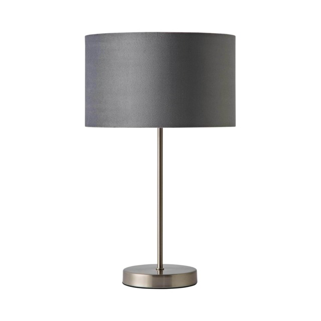 ValueLights Charlie Brushed Chrome Table Lamp Grey Velvet Shade