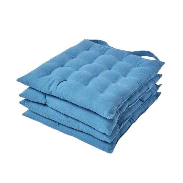 Homescapes 4 x Seat Pads Luxury Cotton Indoor Outdoor Garden Dining Cushion Blue 40 x 40 cm 4