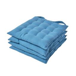 Homescapes 4 x Seat Pads Luxury Cotton Indoor Outdoor Garden Dining Cushion Blue 40 x 40 cm 4