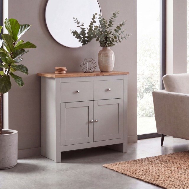 Vida Designs Arlington 2 Drawer 2 Door Sideboard Shaker Buffet Cabinet Storage, Grey & Oak Grey Grey & Oak 1