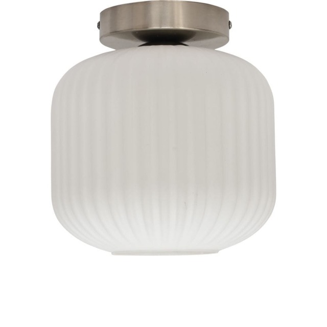 Bento - White Ribbed Glass Satin Nickel Ceiling Light Fitting