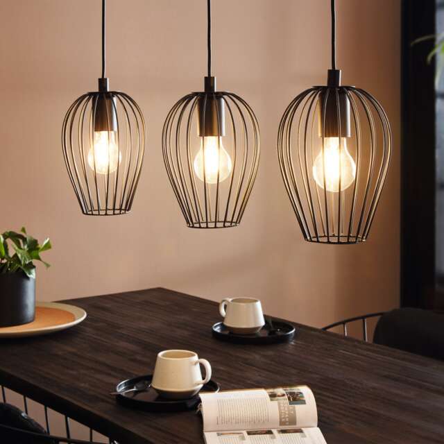 EGLO Newtown Vintage Black Caged Steel 3-Light Pendant