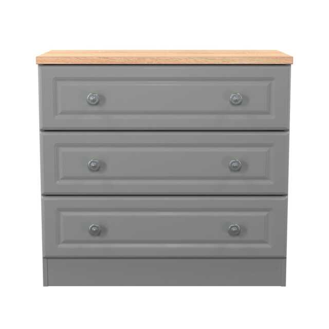 Surrey 3 Drawer Chest of Drawers in Dusk Grey & Bardolino Oak (Ready Assembled) Grey Dusk Grey & Bardolino Oak