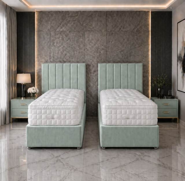 6ft Superking Zip Link 6x6 Length Duck Egg Plush Divan Bed Full Set 4 Drawers