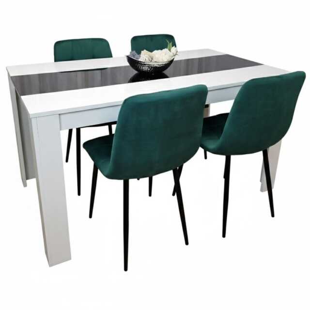 Kitchen Dining Table And 4 Chairs Wooden White Black Table Tufted Velvet Green Chairs