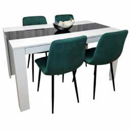 Kitchen Dining Table And 4 Chairs Wooden White Black Table Tufted Velvet Green Chairs