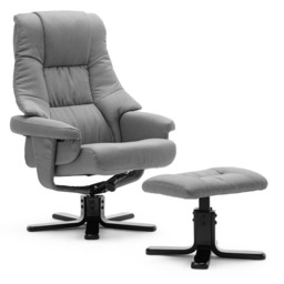 Sorento Swivel Recliner Linen Fabric Chair w Footstool Armchair Grey (Grey)