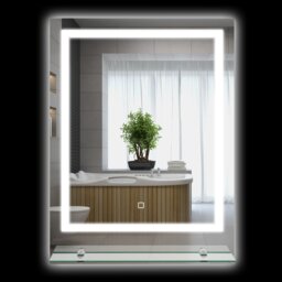 kleankin Dimmable Bathroom Mirror with Defogging Film and LED Lights, Clear