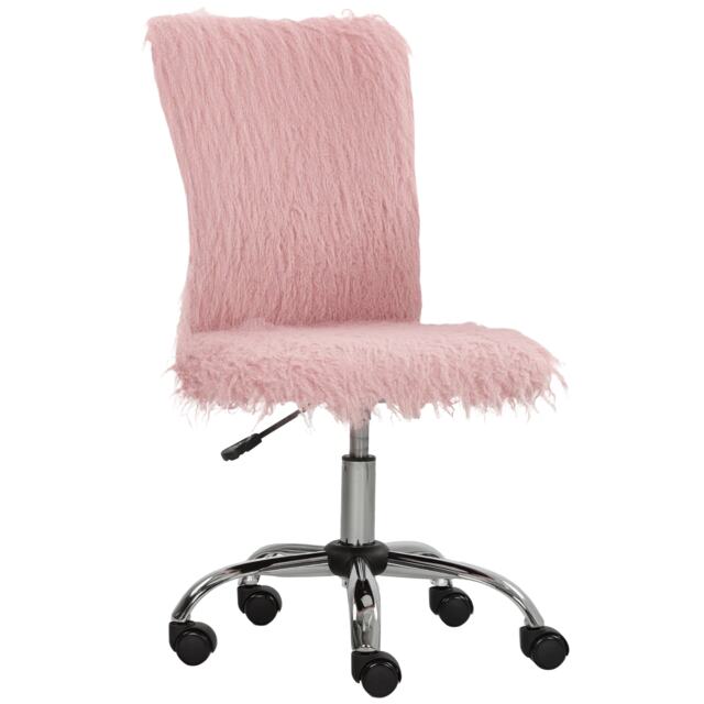 HOMCOM Armless Makeup Vanity Chair, Swivel Computer Chair, Pink Pink
