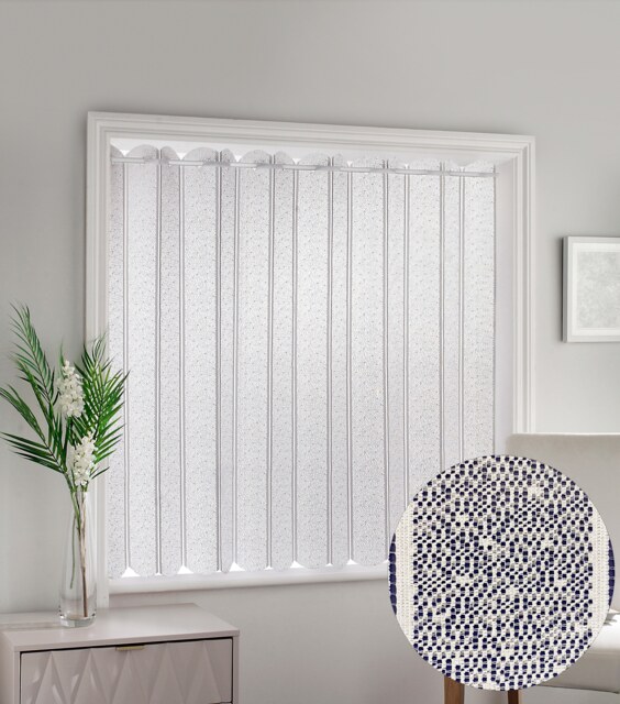 "White Plain Textured Voile Louvre Vertical Pleated Window Blind Panel - 72"" x 90"""