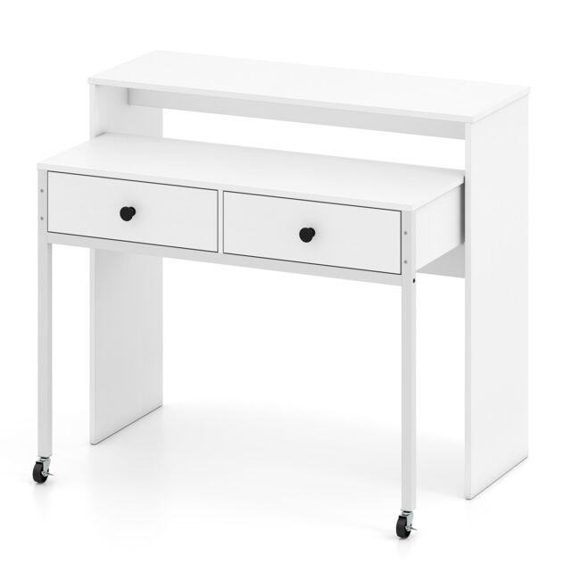 COSTWAY Extendable Computer Desk with 2 Drawers White
