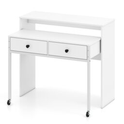 COSTWAY Extendable Computer Desk with 2 Drawers White