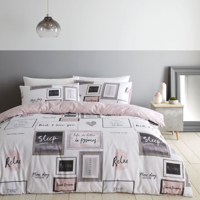 Sleep Dreams Reversible Duvet Cover Set Pink Blush Pink Double