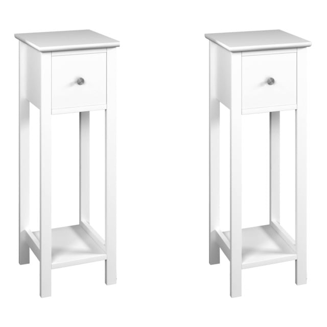 URBNLIVING Slim Bedside Table with 1 Drawer & Open Shelf - Compact Bedroom Nightstand White 2x White 2
