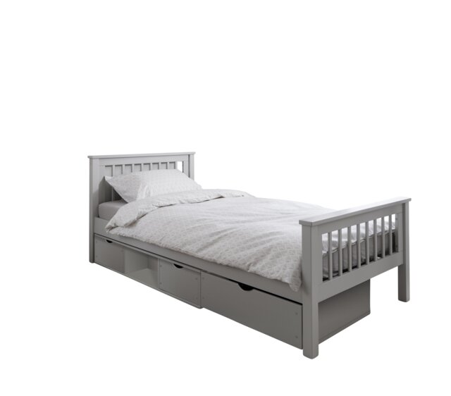Hampshire Single Bed Frame with Oda Drawers in Grey