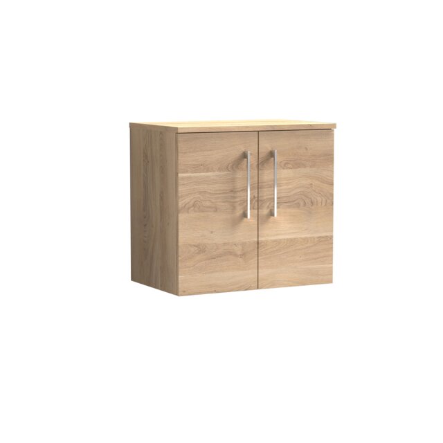 Balterley Level Modern Bathroom Wall Hung 2-Door Vanity Unit with Worktop, Soft Close Doors Brown Bleached Cuneo Oak