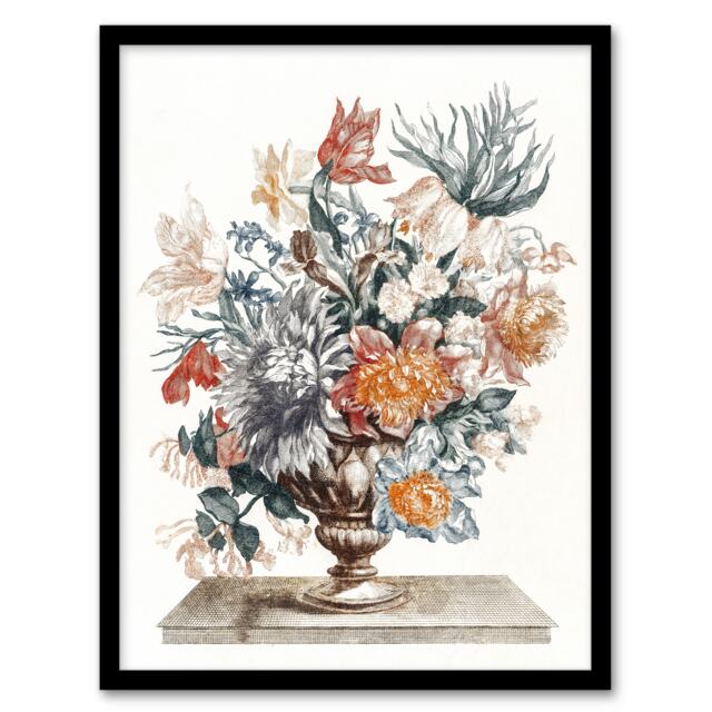"Stone Vase with Flower Bouquet Johan Teyler Framed Wall Art Print 12X16"""