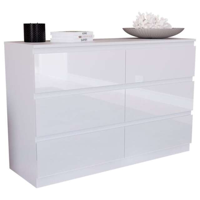 Keaton Gloss White 8 Drawer Double Freestanding Chest Of Drawers (40 x 99 x 106cm - D x H x W) White White 1