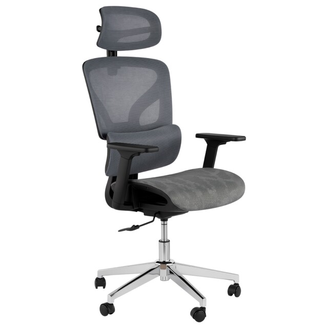 Office Chair High Back Mesh Desk Chair w/ Lumbar Support Adjustable Headrest Footrest Silent Casters 120 Recline - Grey