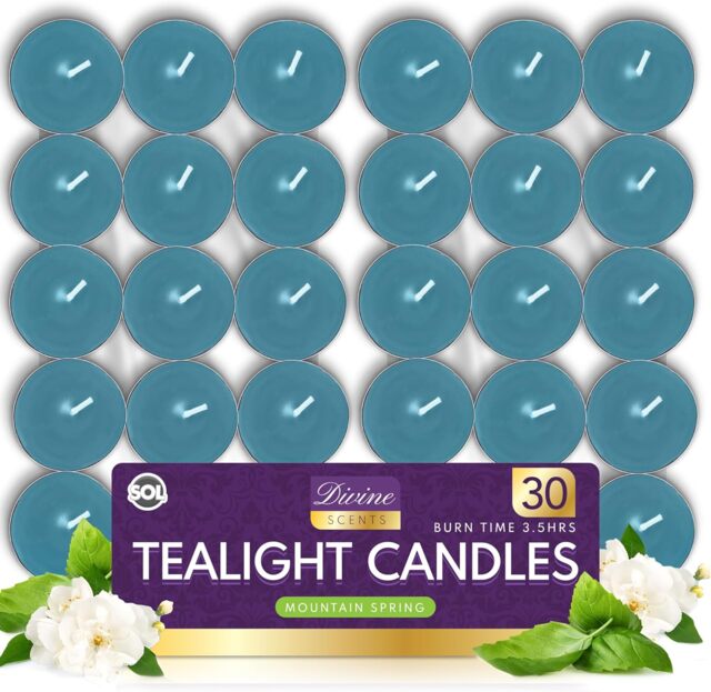 30pk Scented Tea Light Candles – Mountain Spring Fragrance with 3.5hr Burn Time, Perfect for Home, Relaxation, Weddings & Cosy Evenings