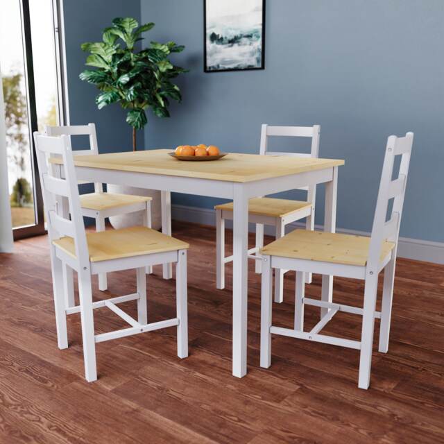 Vida Designs Yorkshire 4 Seater Dining Set 5 Piece Table & Chairs, White & Pine