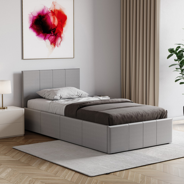 Vida Designs Lisbon 3ft Single Ottoman Bed Storage Faux Leather, Grey, 90 x 190cm
