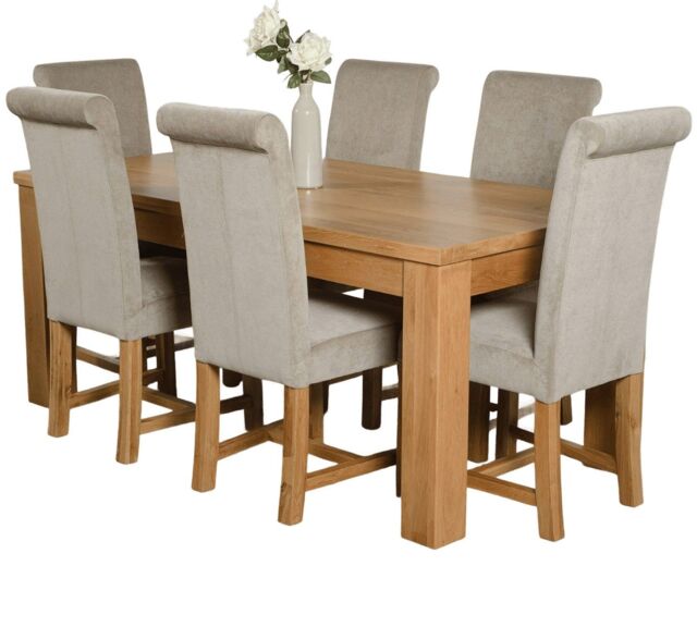 Dakota 182 x 92cm Oak Large Dining Table and 6 Washington Fabric Chairs Grey Grey