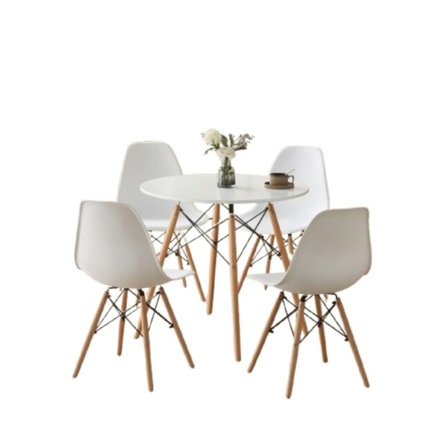 5 Piece Round Dining Set With White Top And White Chairs