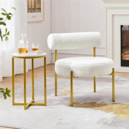 Yaheetech Boucle Accent Chair with Round Padded Seat and Metal Legs White