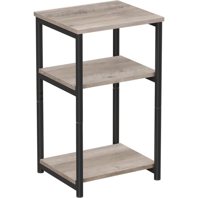 3-Tier Industrial Side Table with Steel Frame, Bedside End Table, Heather Greige and Classic Black