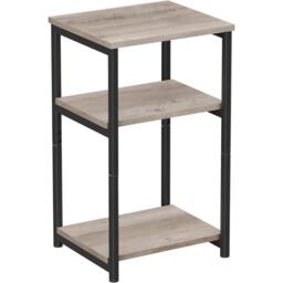 3-Tier Industrial Side Table with Steel Frame, Bedside End Table, Heather Greige and Classic Black