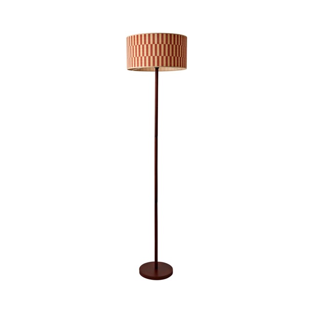 ValueLights Heather Orange Check Bamboo Shade Dark Wood Floor Lamp Brown