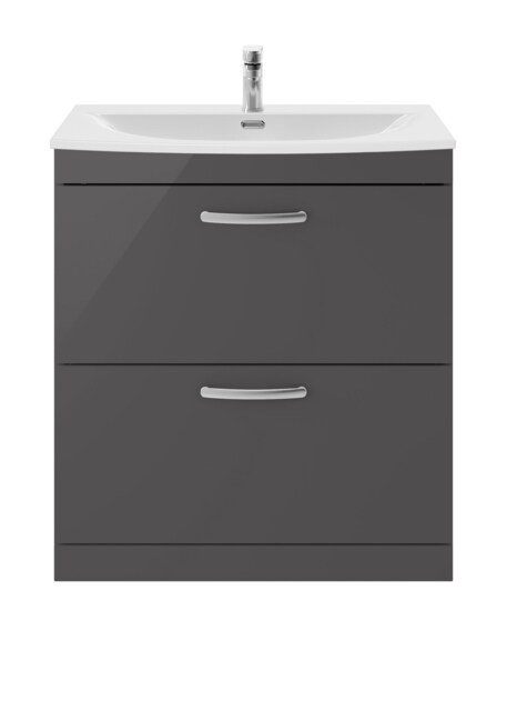 Balterley Millwich Contemporary 2 Drawer Floor Standing Vanity Unit with Curved Basin, Gloss Grey, 800mm