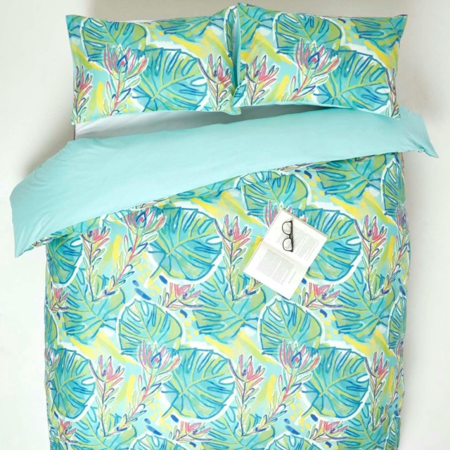 Homescapes Lily Pad Digitally Printed Cotton Duvet Cover Set - Super King Green Super King