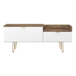 Bexley 2 Drawer 2 Level Media Unit in White Matt & Vintage Oak (Ready Assembled) White White Matt & Vintage Oak