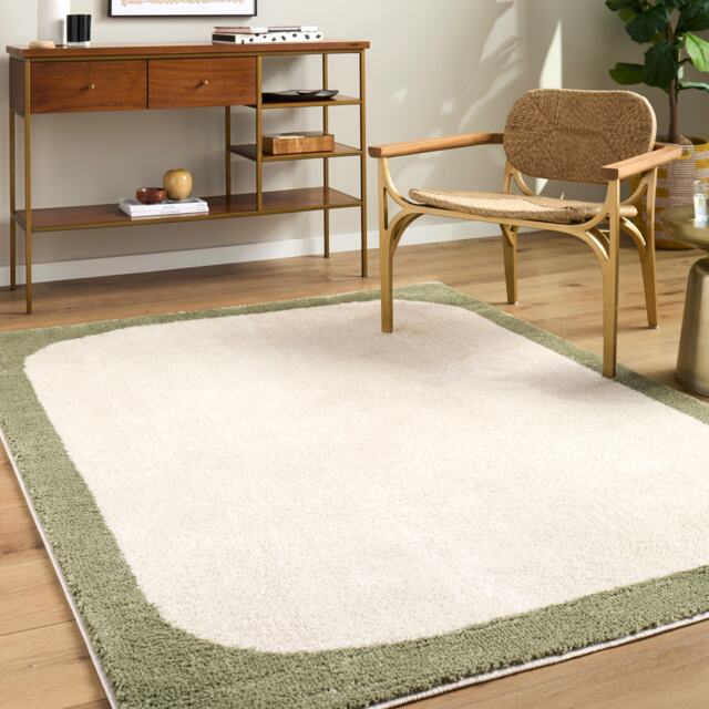 LIVABLISS Fossay Shaggy-Washable Modern High Pile Rug 160 x 213 cm Cream Green